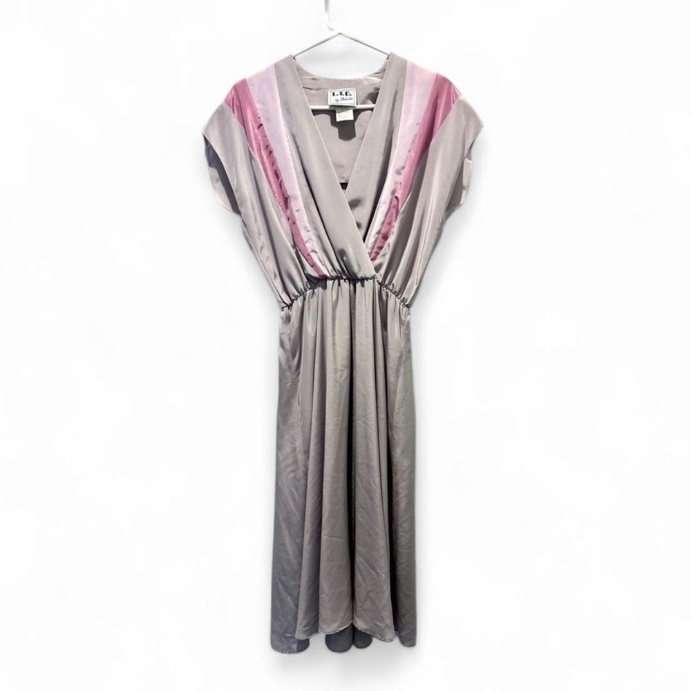 L.T.D. by Roberta Satin Slip Dress Pink & Taupe Deep V Draped‎ Waist Vintage Y2K